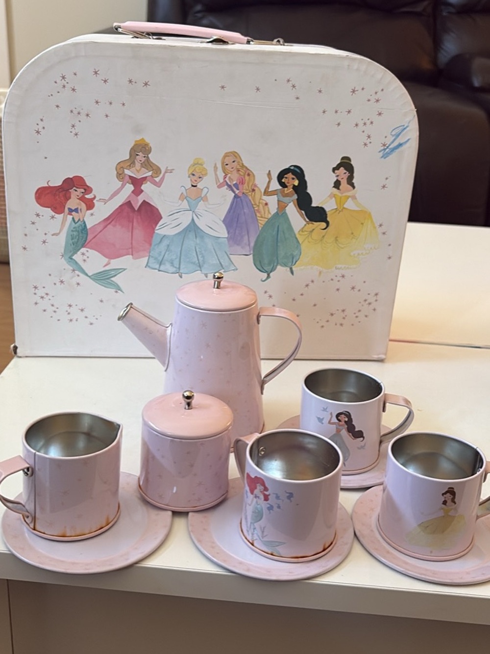 Pottery barn Disney Princess Pink Kids Tea Set with Carrying Case